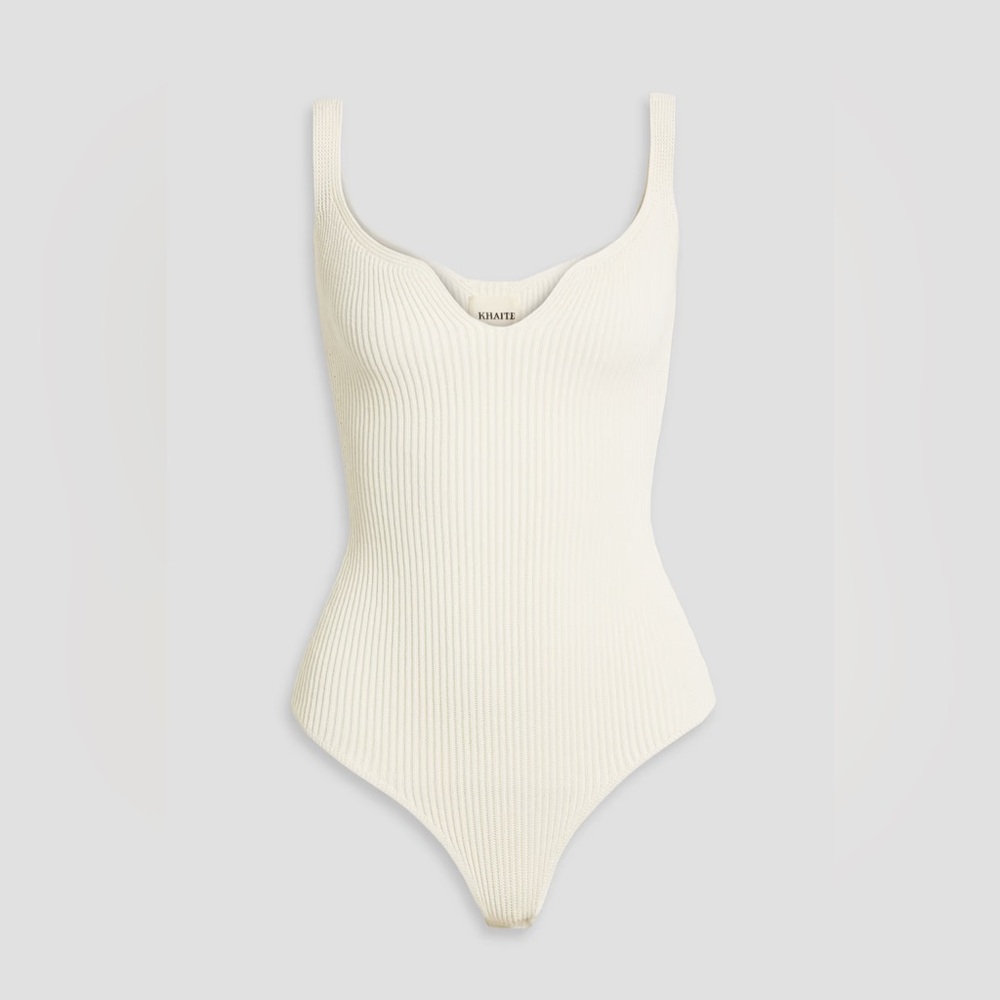 Khaite Yves Ribbed Bodysuit Ivory Size L